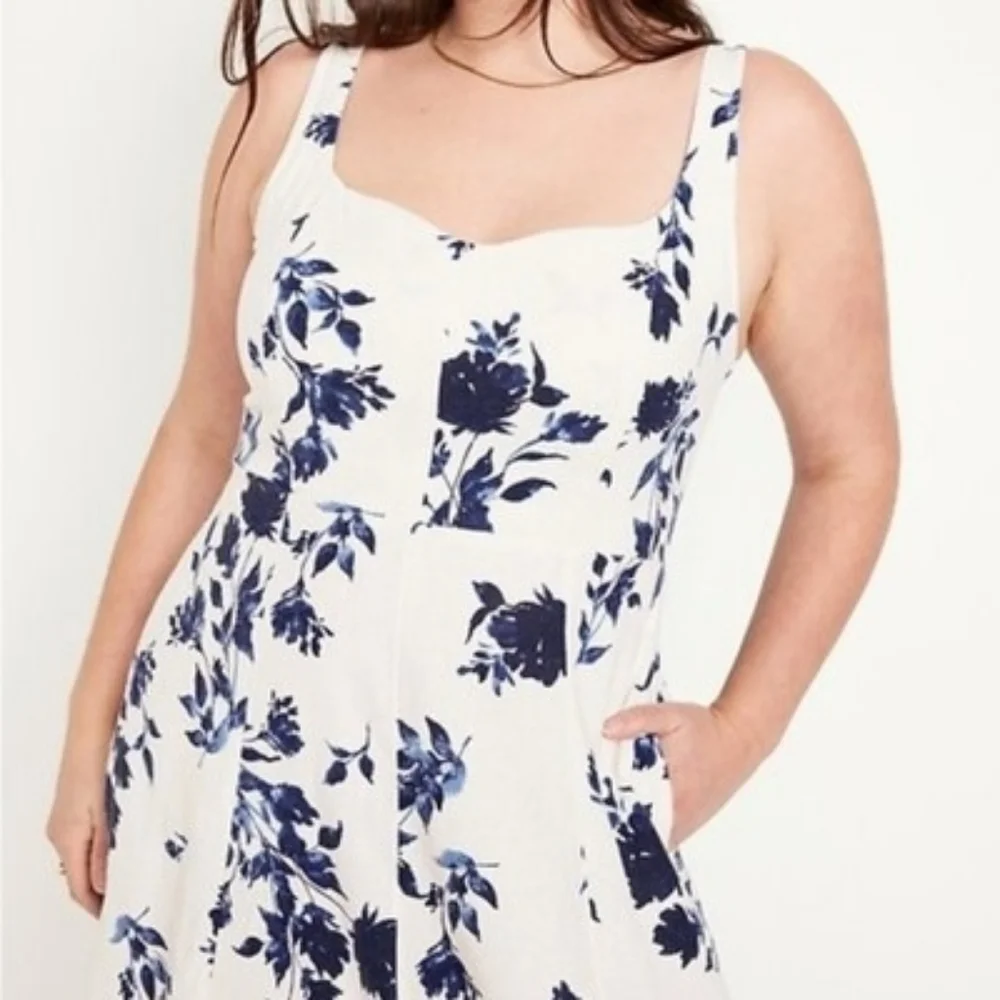 NWT Old Navy Blue Floral Fit & Flare Linen Dress Size M - Picture 5 of 9